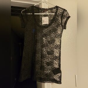 Chic Sheer Black Lace Blouse G By Guess
